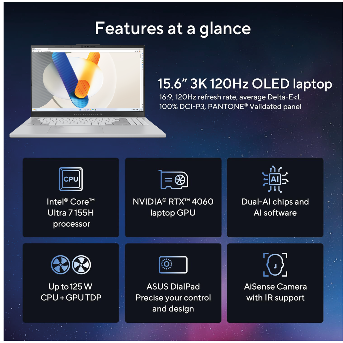 ASUS Vivobook Pro 15 Intel Core Ultra 7 15.6” 3K 120Hz GeForce RTX™ 4050 Laptop