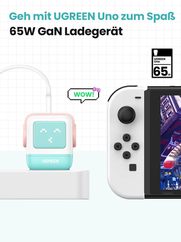 UGREEN Uno Charger 65W RobotGaN 3 Port Fast Charger Robot (EU) (Cyan)