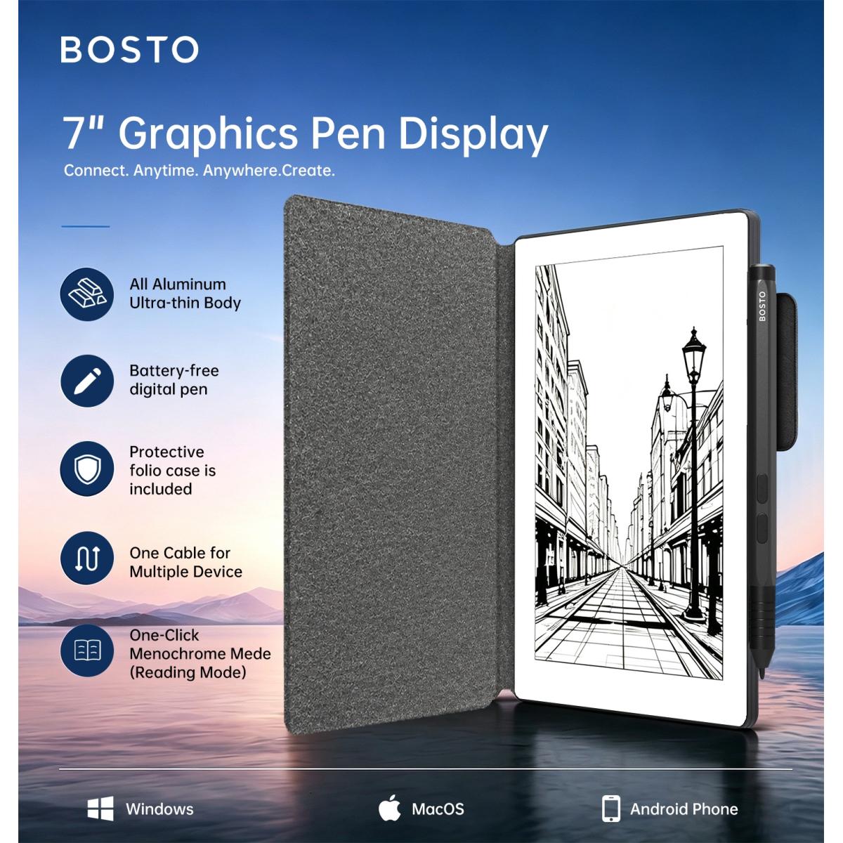 Bosto Folio Go P70 7 Portable Multi-Touch Pen Display with Leather Case Gift Box