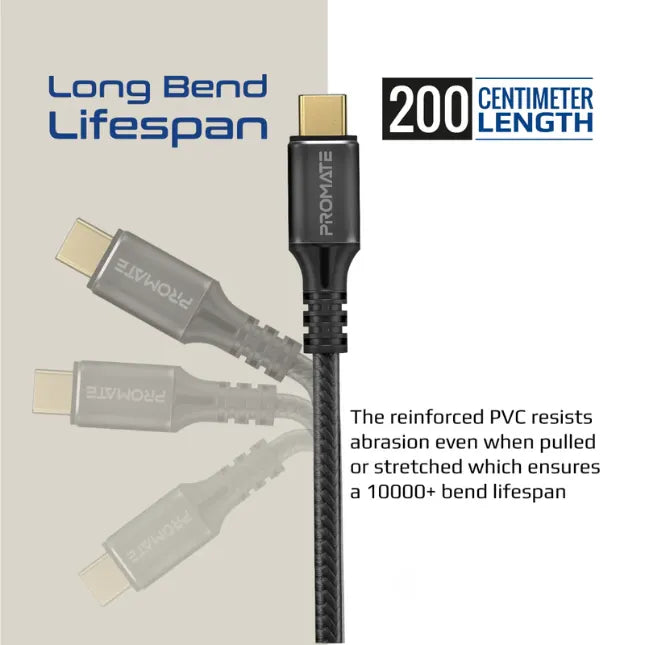 Promate Charging USB-C Cable 240W Super Speed Fast Charging USB-C Cable Promate Charging USB-C Cable 240W Super Speed Fast Charging USB-C Cable