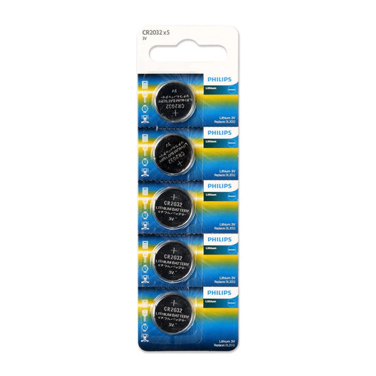 Philips Lithium Cell Button Batteries CR2032 - Pack of 5 Lithium