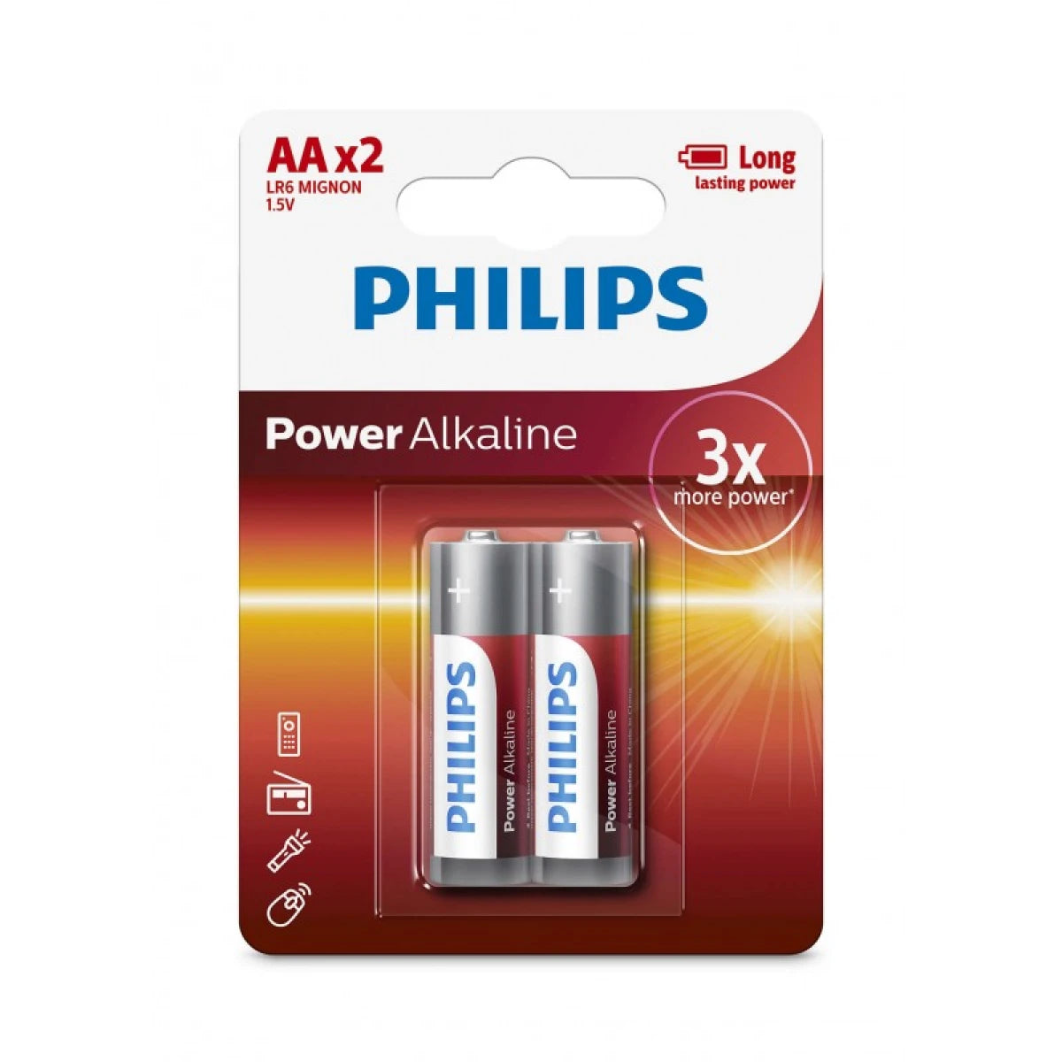 Philips Power Alkaline Long Life Batteries AA - Pack of 2 energy hungry devices