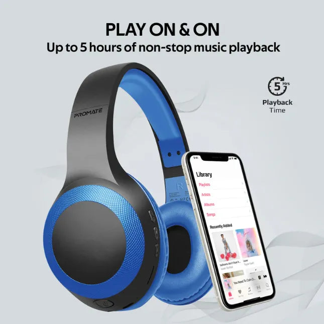 Promate LaBoca.Black, Wireless Headphones Deep Bass Over-Ear Wireless Headphones