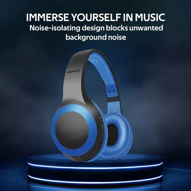 Promate LaBoca.Black, Wireless Headphones Deep Bass Over-Ear Wireless Headphones