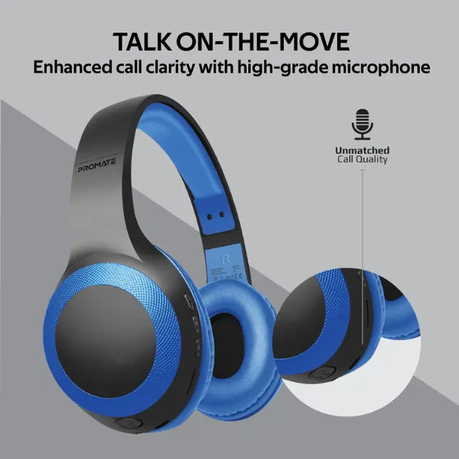 Promate LaBoca.Black, Wireless Headphones Deep Bass Over-Ear Wireless Headphones