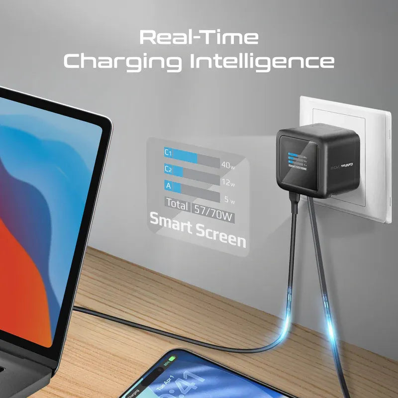 Promate Charger USB-C 70W GaNFast™ Wall Charger w/ Retractable USB-C Cable Promate Charger USB-C 70W GaNFast™ Wall Charger w/ Retractable USB-C Cable