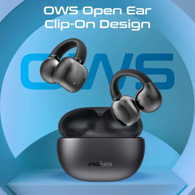Promate AirClip TWS Earbuds Black AudioFit Open Ear TWS Earbuds IntelliTouch
