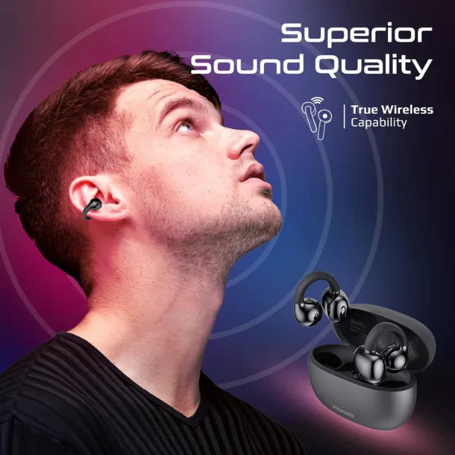 Promate AirClip TWS Earbuds Black AudioFit Open Ear TWS Earbuds IntelliTouch