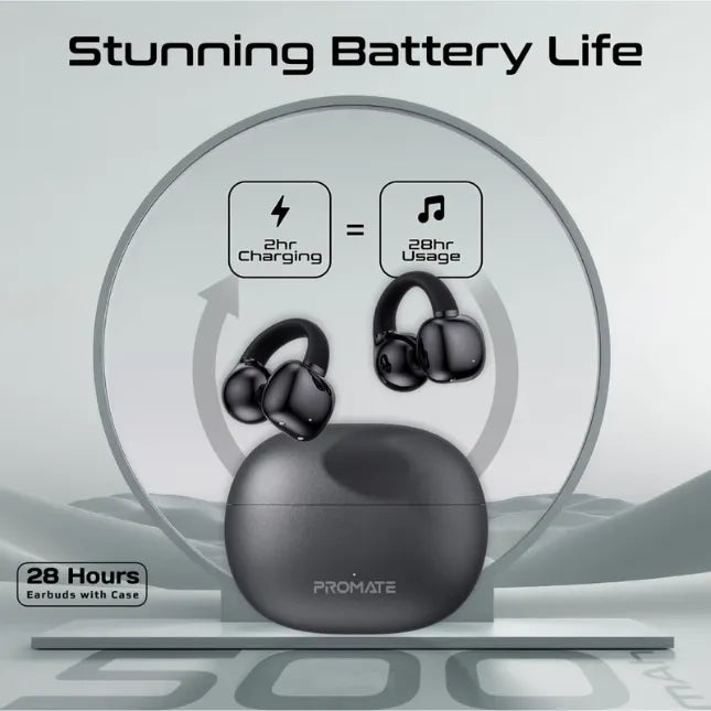 Promate AirClip TWS Earbuds Black AudioFit Open Ear TWS Earbuds IntelliTouch