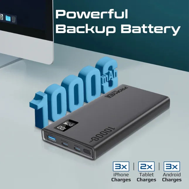 Promate Smart Charging 20W PD Dual USB-C /22.5W USB-A Power Bank BOLT-10PD Promate Smart Charging 20W PD Dual USB-C /22.5W USB-A Power Bank BOLT-10PD