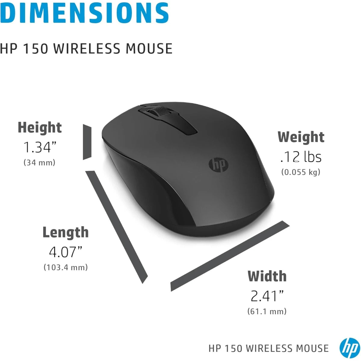 HP 150 Wireless Mouse, 3-Button with Dual Control Scroll Wheel 1600 DPI
