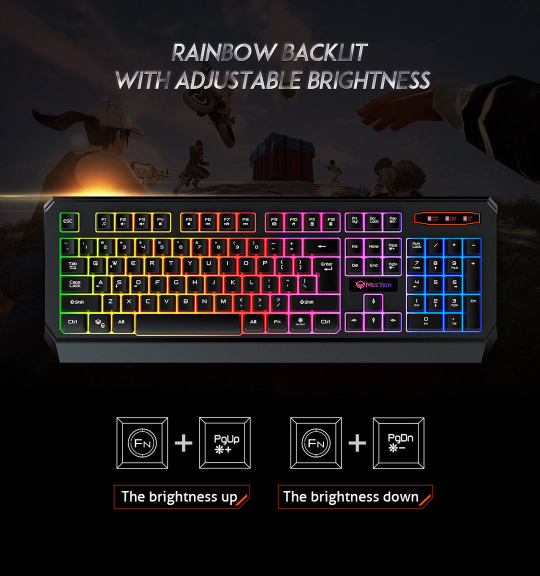 Meetion MT-K9320 Gaming Keyboard, Rainbow Backlit, Waterproof, Classic Design