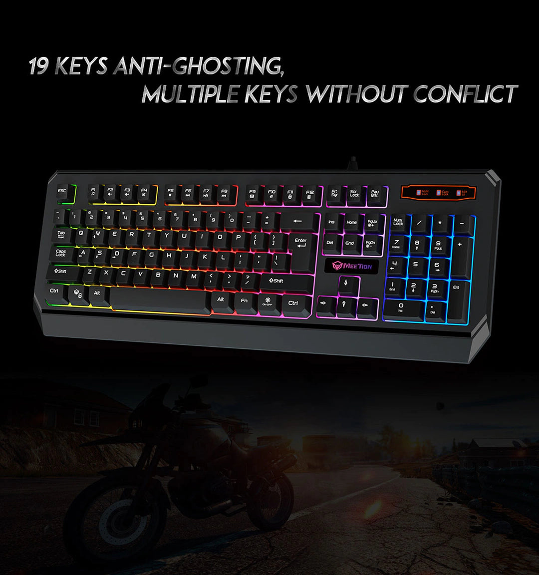 Meetion MT-K9320 Gaming Keyboard, Rainbow Backlit, Waterproof, Classic Design