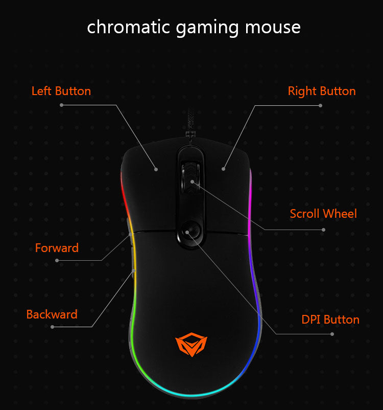 MeeTion MT-GM20 USB Wired RGB Gaming Mouse, Resolution 4800DPI, Keys: 6+1