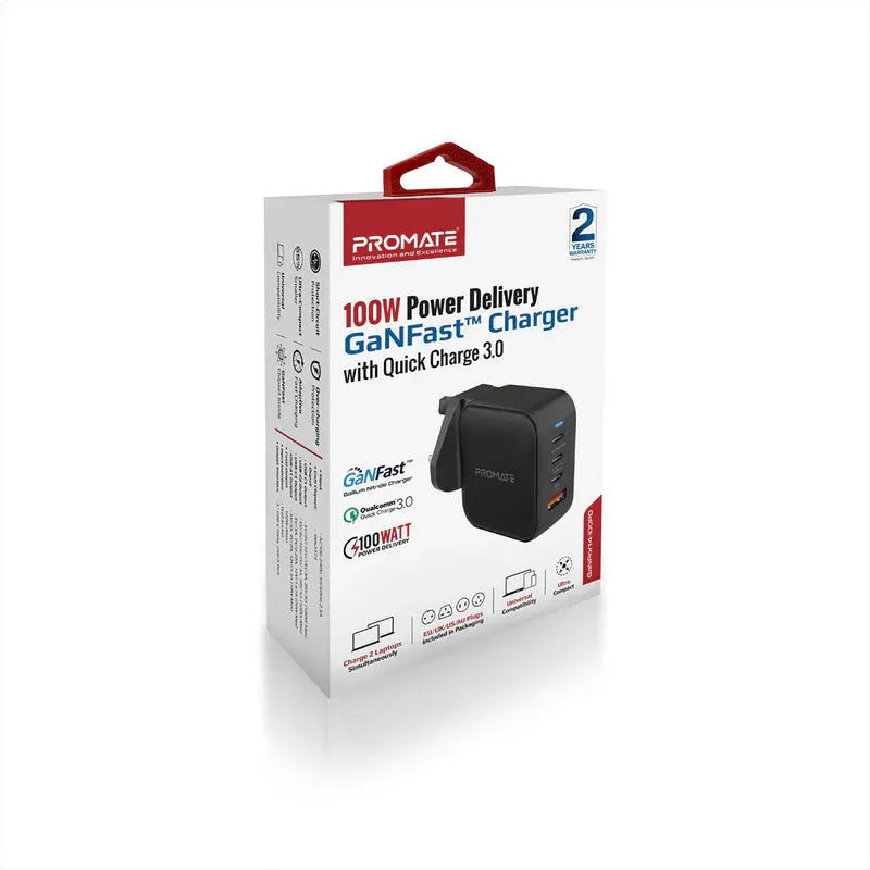 Promate 100W Power Delivery GaNFast™ Charger with Quick Charge 3.0 GaNPort4-100PD Promate 100W Power Delivery GaNFast™ Charger with Quick Charge 3.0 GaNPort4-100PD
