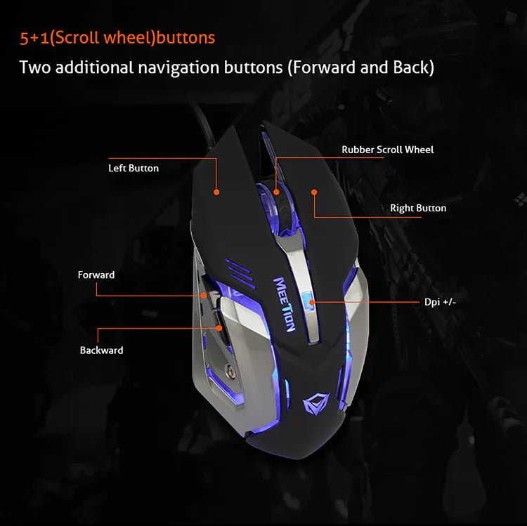 MeeTion MT- M915 USB Wired RGB Gaming Mouse,Resolution 2400DPI,Keys: 5+1