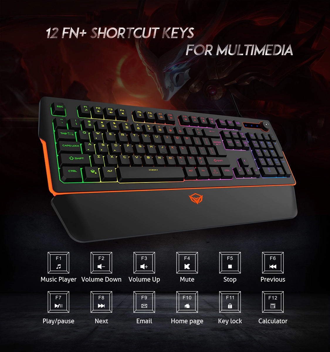 Meetion MT-K9520 Gaming Keyboard, Wrist Rest Keyboard for Gaming, RGB Backlit