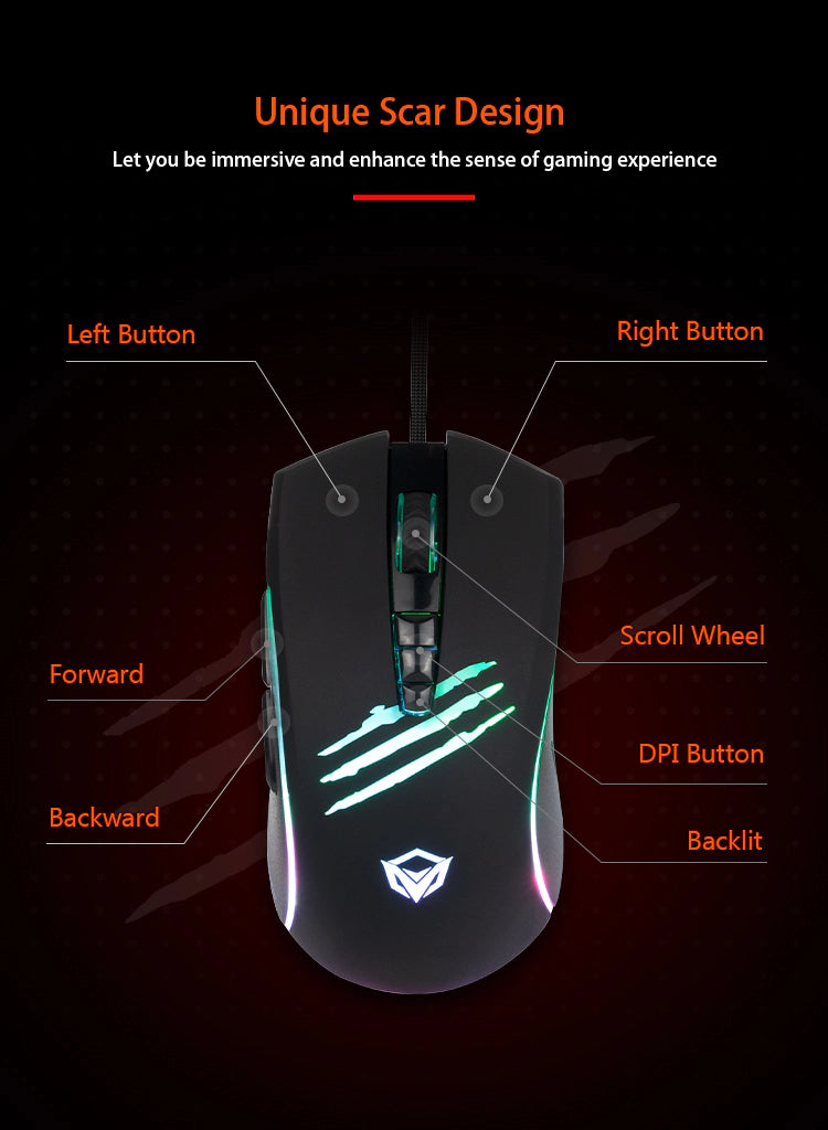 MeeTion MT-C011 USB Wired RGB Gaming Mouse & Pad Combo, Resolution 6400DPI