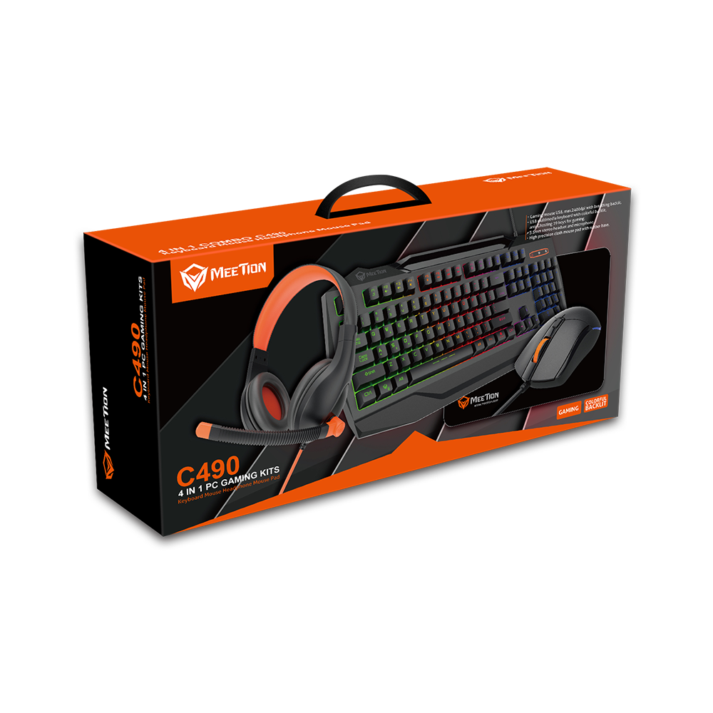 Meetion MT-C490 Wired 4IN1 PC GAMING COMBO KITS, RGB Backlit, Strong durability Meetion MT-C490 Wired 4IN1 PC GAMING COMBO KITS, RGB Backlit, Strong durability