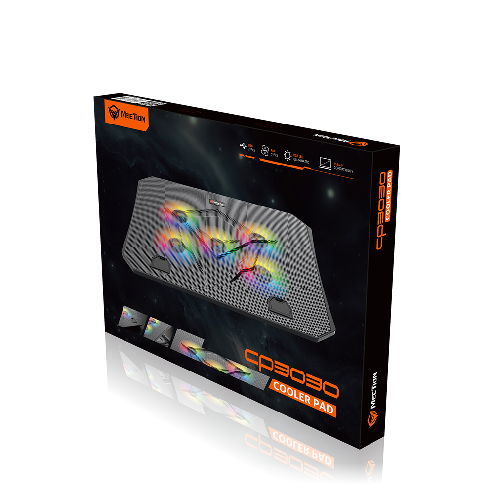 Meetion MT-CP3030 RGB Gaming Cooling Pad, 5Fans, 9-15.5” Compatibility, Silent