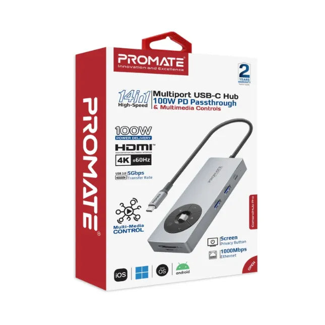 Promate ComandHub-Pro, USB-C Hub 14-in-1 Highspeed Multiport with 100W PD Promate ComandHub-Pro, USB-C Hub 14-in-1 Highspeed Multiport with 100W PD