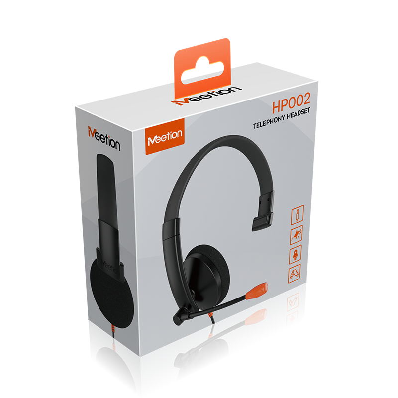 Meetion MT-HP002U Telephony USB Headset, Noise-Canceling Mic, Adjustable Headband