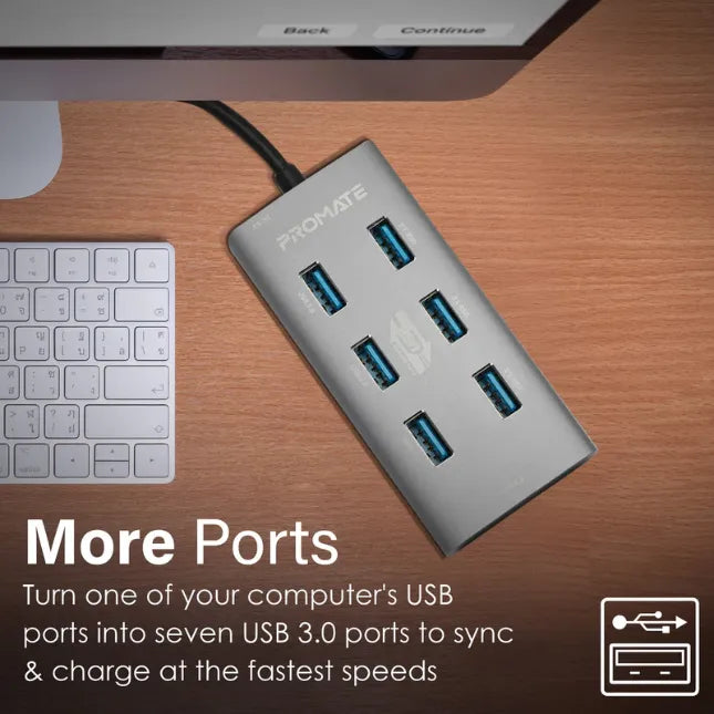 Promate EZHUB-7, Hub 7 USB-A Ports Include USB-A + USB-C Adaptor Promate EZHUB-7, Hub 7 USB-A Ports Include USB-A + USB-C Adaptor