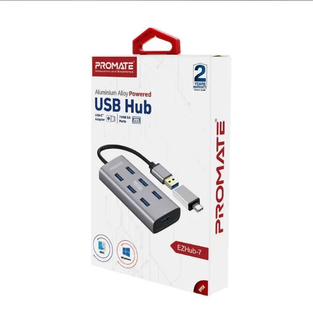 Promate EZHUB-7, Hub 7 USB-A Ports Include USB-A + USB-C Adaptor Promate EZHUB-7, Hub 7 USB-A Ports Include USB-A + USB-C Adaptor