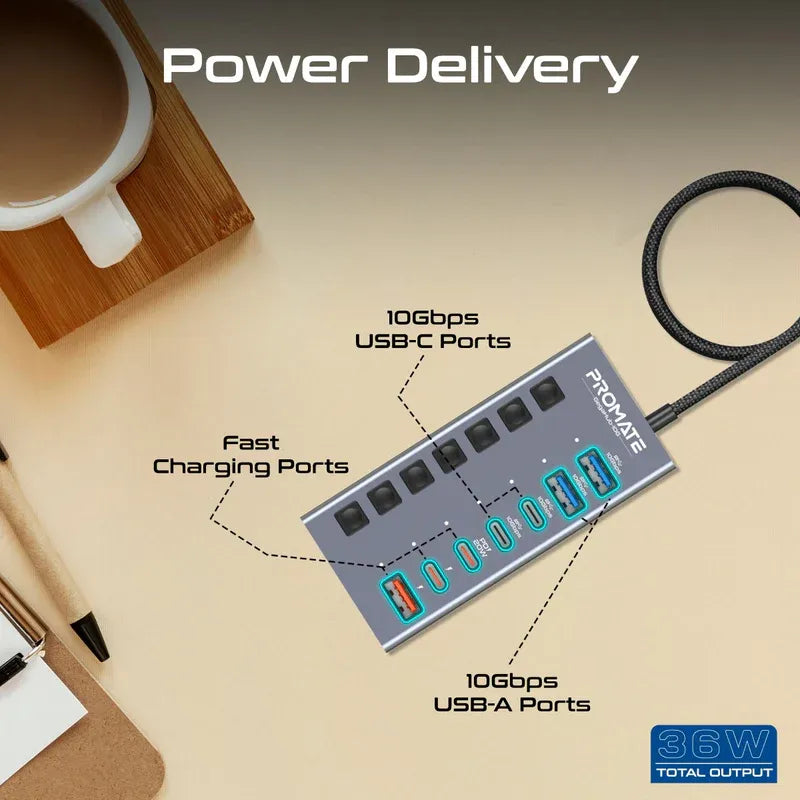 Promate GegaHub-10G , 7in1 High Speed Multi-Ports 10Gbps Data & Charging Hub Promate GegaHub-10G , 7in1 High Speed Multi-Ports 10Gbps Data & Charging Hub