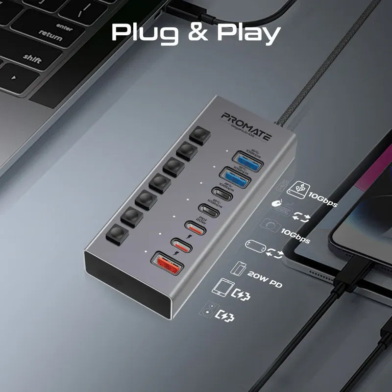 Promate GegaHub-10G , 7in1 High Speed Multi-Ports 10Gbps Data & Charging Hub Promate GegaHub-10G , 7in1 High Speed Multi-Ports 10Gbps Data & Charging Hub