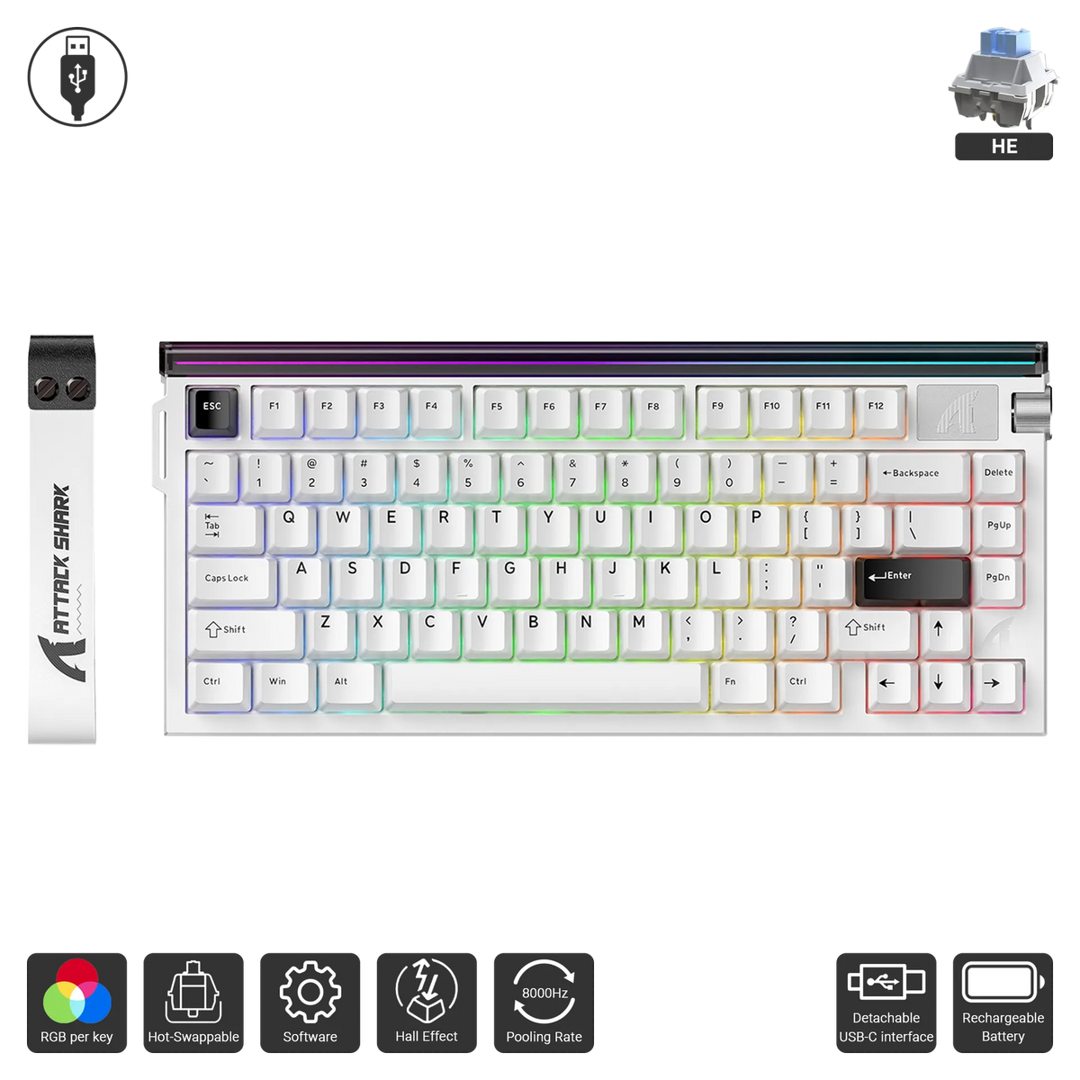 Attack Shark R85 HE Wired 75% Hall Effect Rapid Trigger Mechanical RGB Gaming