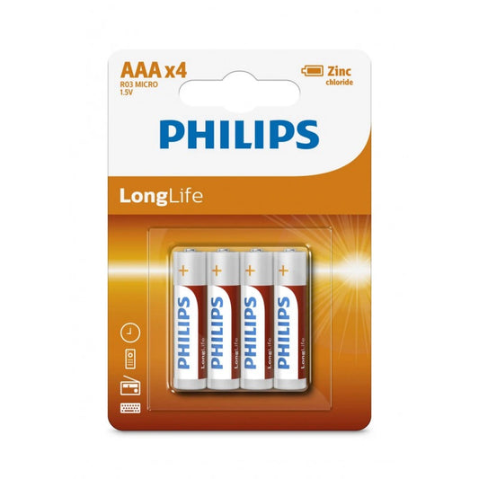 Philips Long Life Zinc Batteries AAA - Pack of 4 (Delay Use)