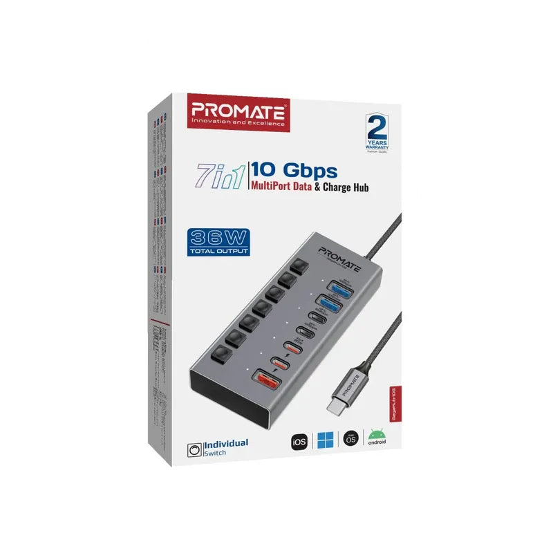 Promate GegaHub-10G , 7in1 High Speed Multi-Ports 10Gbps Data & Charging Hub Promate GegaHub-10G , 7in1 High Speed Multi-Ports 10Gbps Data & Charging Hub