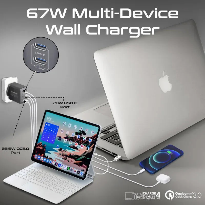 Promate Charger 67W Power Delivery GaNFast™ Quick Charge 3.0 GaNPort4-67PD Promate Charger 67W Power Delivery GaNFast™ Quick Charge 3.0 GaNPort4-67PD
