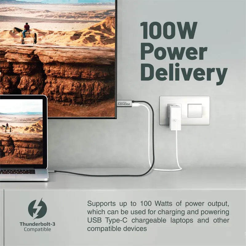 Promate HDMI-PD100, USB-C to HDMI Cable  Up to 4K@60 Hz Length 1.8 Meters