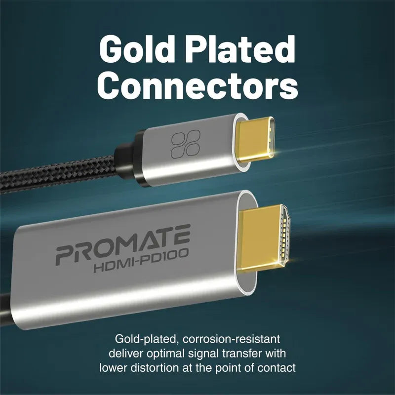 Promate HDMI-PD100, USB-C to HDMI Cable  Up to 4K@60 Hz Length 1.8 Meters