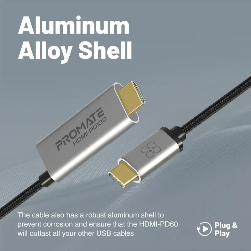 Promate HDMI-PD100, USB-C to HDMI Cable  Up to 4K@60 Hz Length 1.8 Meters