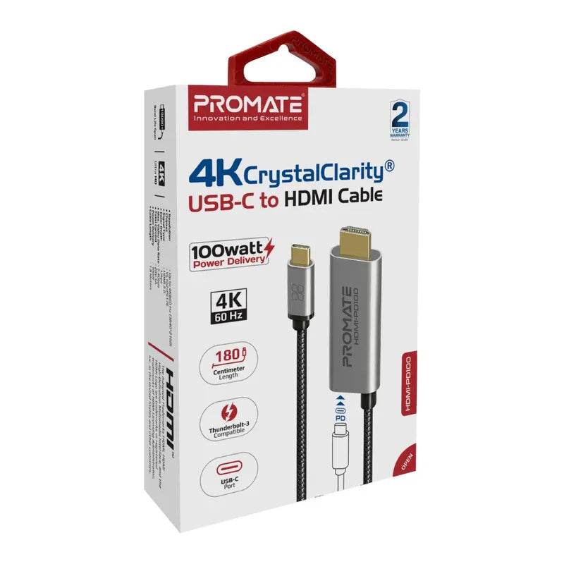 Promate HDMI-PD100, USB-C to HDMI Cable  Up to 4K@60 Hz Length 1.8 Meters