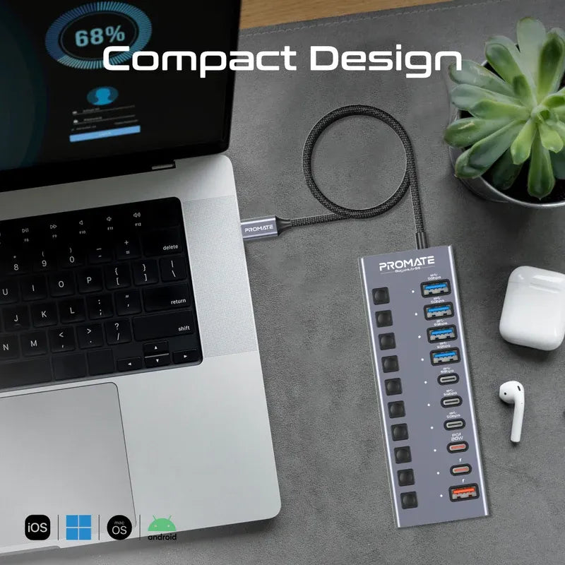 Promate GegaHub-5G, 10-in-1 Multi-Port 5Gbps Data & Charging Hub Promate GegaHub-5G, 10-in-1 Multi-Port 5Gbps Data & Charging Hub