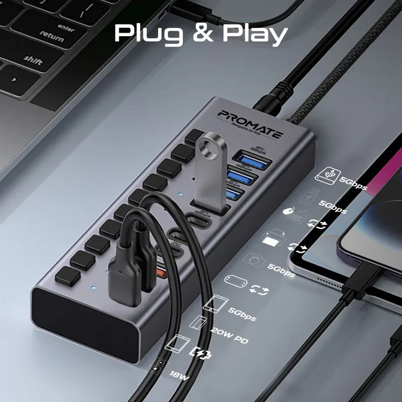 Promate GegaHub-5G, 10-in-1 Multi-Port 5Gbps Data & Charging Hub Promate GegaHub-5G, 10-in-1 Multi-Port 5Gbps Data & Charging Hub