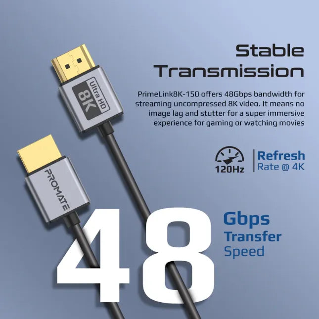 Promate PrimeLink8k-150, HDMI Cable Cable Length 1.5M Transfer Rate 48Gbps