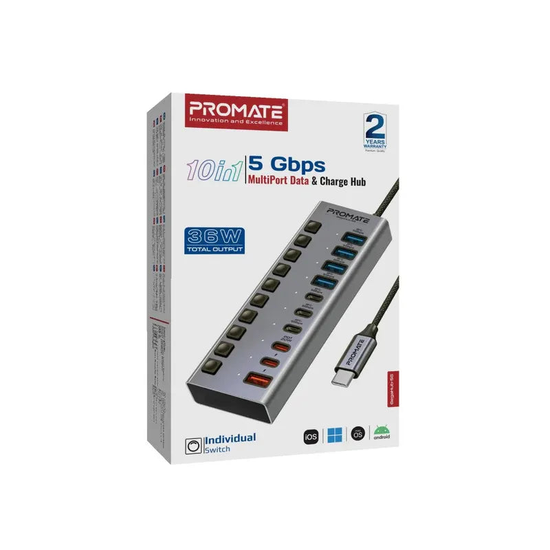Promate GegaHub-5G, 10-in-1 Multi-Port 5Gbps Data & Charging Hub Promate GegaHub-5G, 10-in-1 Multi-Port 5Gbps Data & Charging Hub