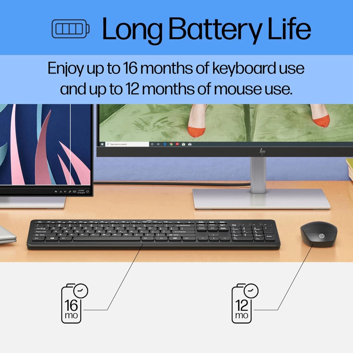 HP 230 Wireless Mouse and Keyboard Combo 2.4GHz Long Battery Life Durable