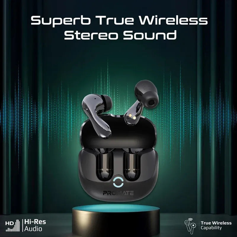 Promate Baton Black TWS Earbuds High-Definition Hybrid ANC TWS Earbuds IntelliTouch