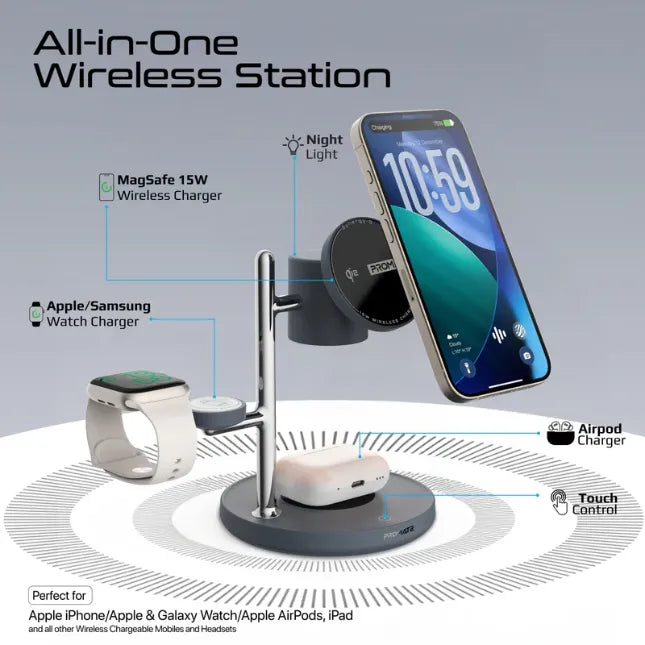 Promate 4-in-1 Qi2 Certified MagSafe Compatible Wireless Charging Station Synergy-3