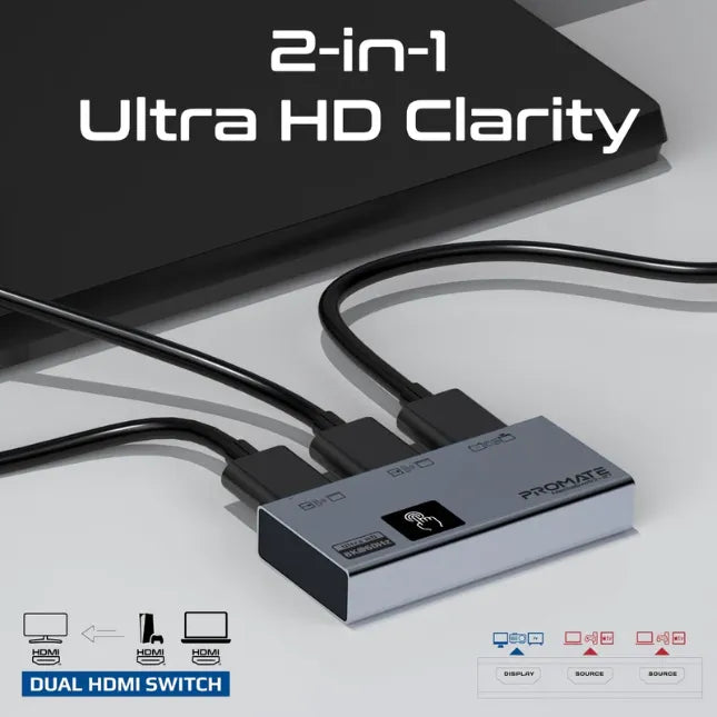 Promate MediaSwitch-2T Ultra-HD 8K@60Hz HDMI® Switch KVM & Hub