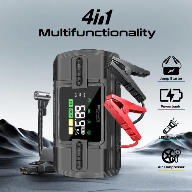 Promate 1200A/12V High-Capacity Jump Starter 150PSI Air Compressor Power bank Promate 1200A/12V High-Capacity Jump Starter 150PSI Air Compressor Power bank