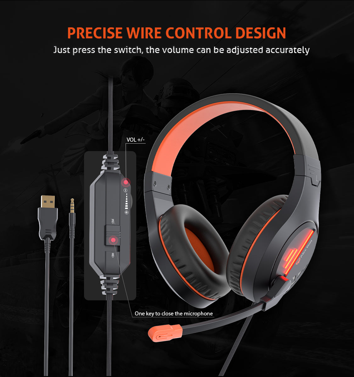 Meetion MT-HP021 Wired Stereo Gaming Headset, Backlit, Noise Canceling Mic