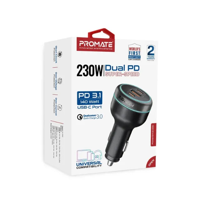 Promate Car Charger Dual Power Delivery its 140W Power Delivery 3.1, laptops, tablets Promate Car Charger Dual Power Delivery its 140W Power Delivery 3.1, laptops, tablets