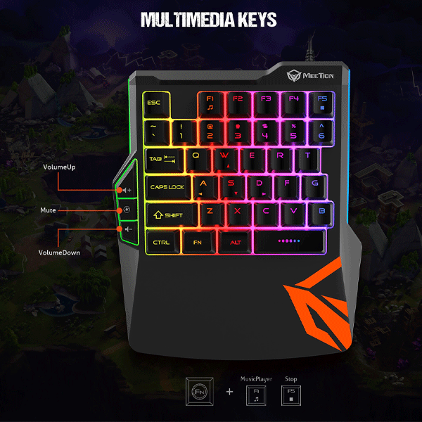 Meetion MT-KB015 Left One-Handed Gaming Keyboard, backlight, Classic original design